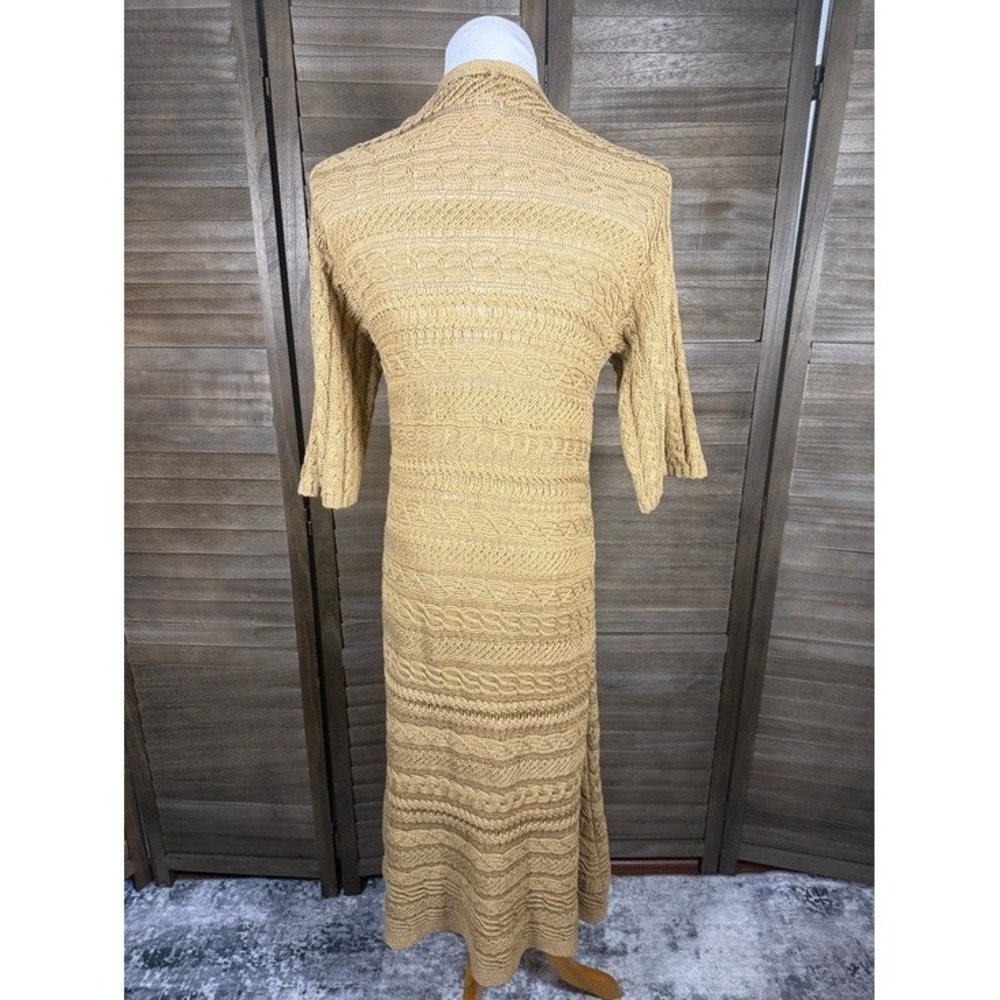 Chicos 2 Large Tan Cotton Cable Knit Open Front Longline Duster Cardigan Sweater - Picture 6 of 8